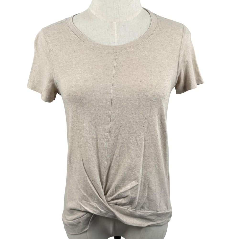 Loveriche S T Shirt Beige Twist Front Cotton Minimalist Neutral Tee Festival EUC